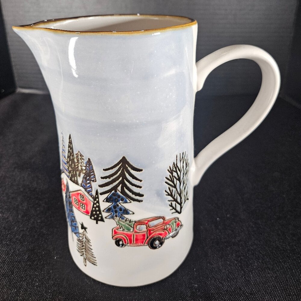Spectrum Design Elk Ridge Holiday Gilded Pitcher Winter Scene Red Truck & Trees